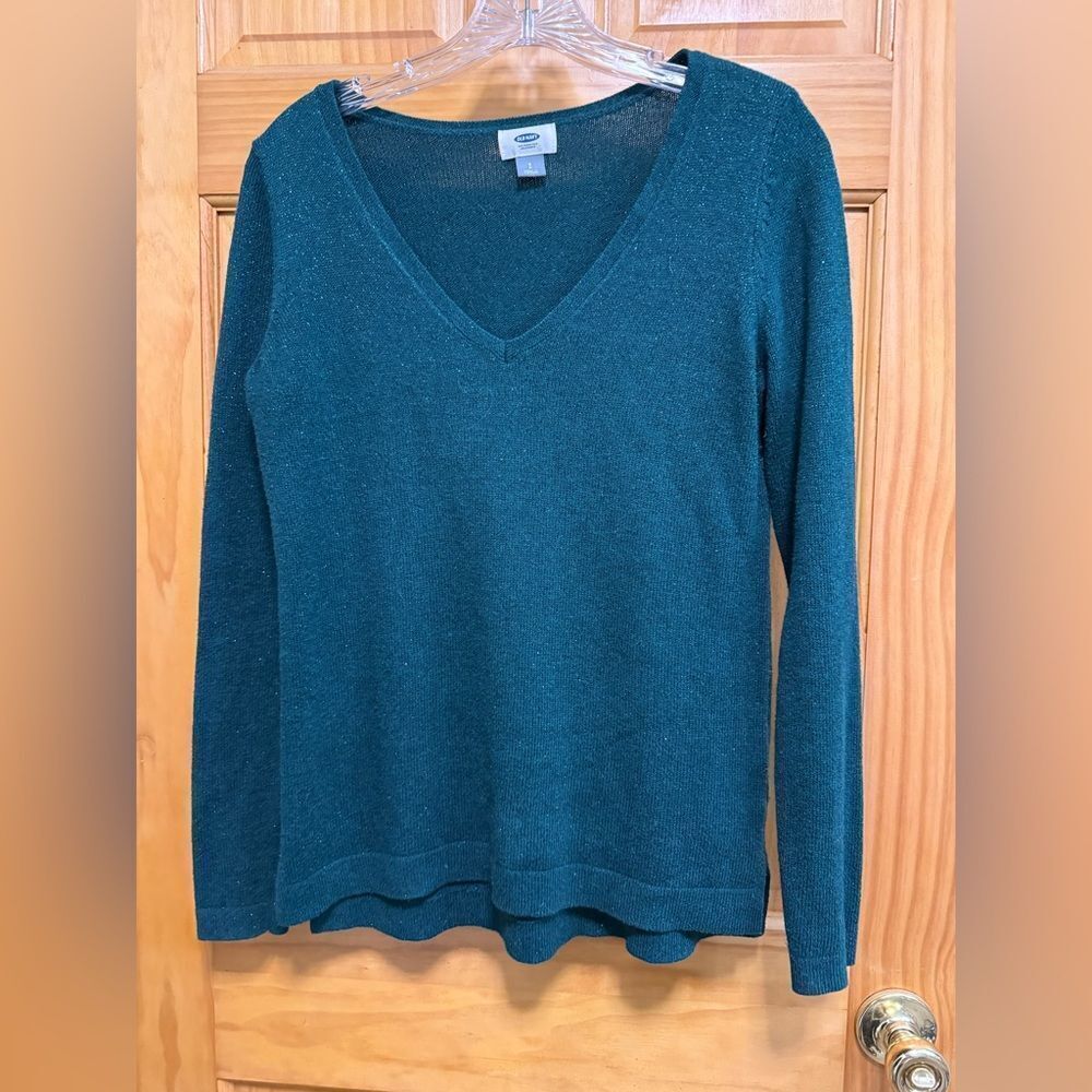 Old Navy dark teal sparkle fabric v neck size S sweater